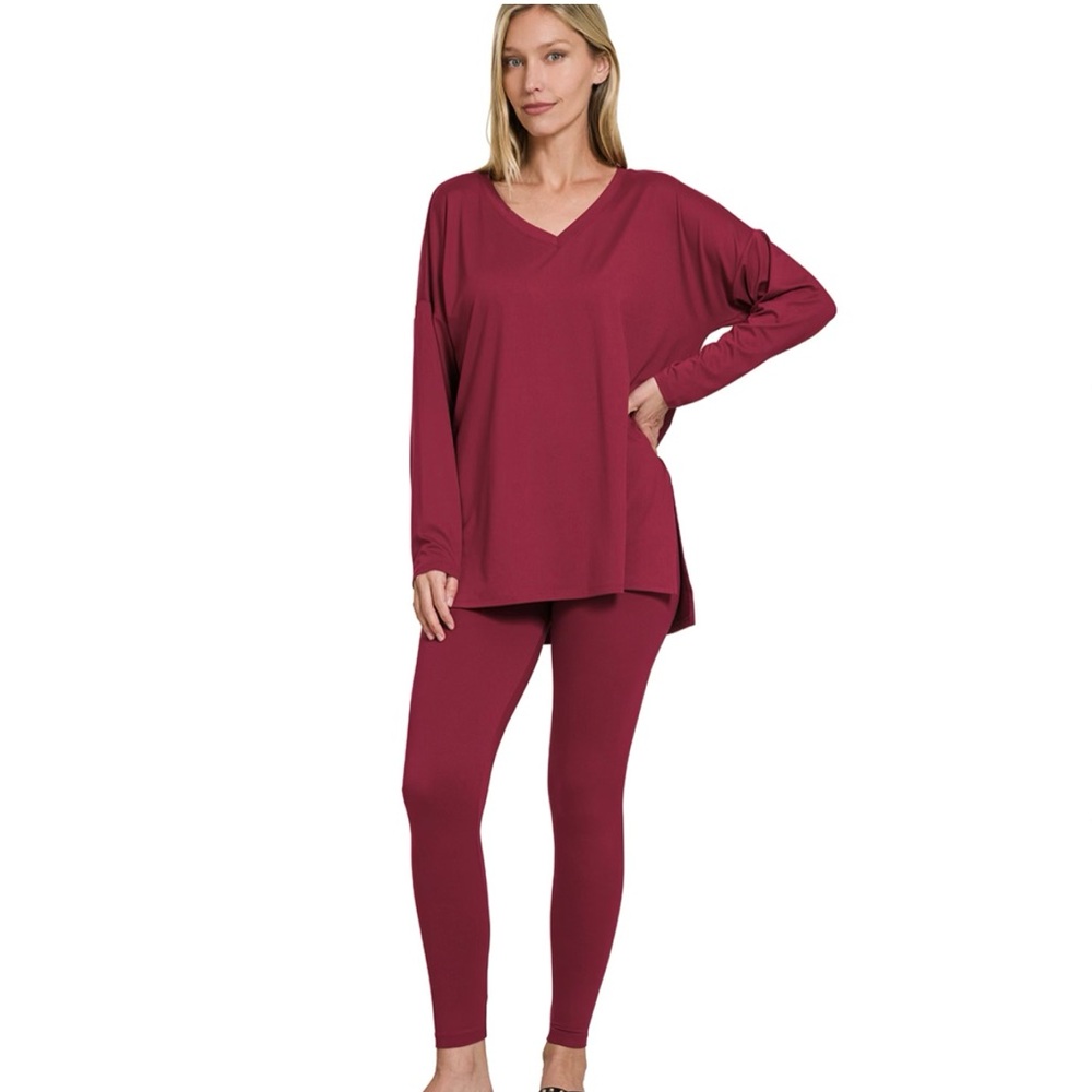 Zenana Outfitters Burgundy Lounge Set